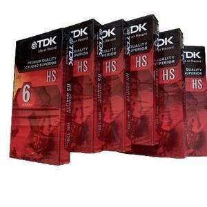 6 TDK Premium Quality 6 Hour VHS T-120 Blank Video Tapes